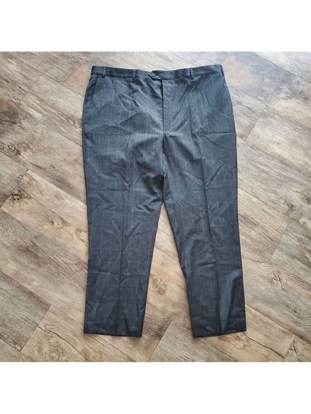 Kirkland Signature Men's Wool Flat Front Dress Slacks 44x30 Gray Plaid